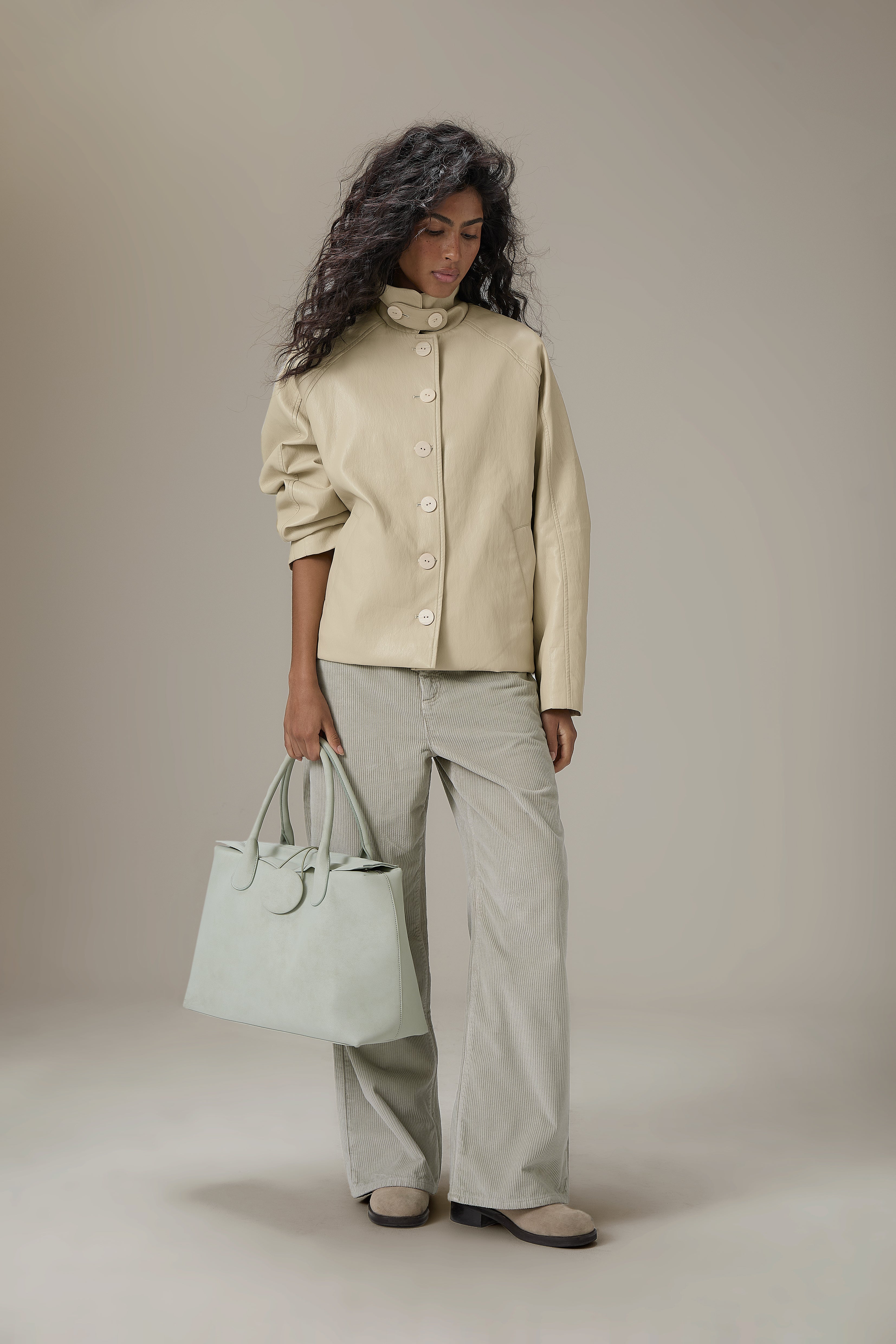 Hollies Classic Faux Leather Jacket in Sand